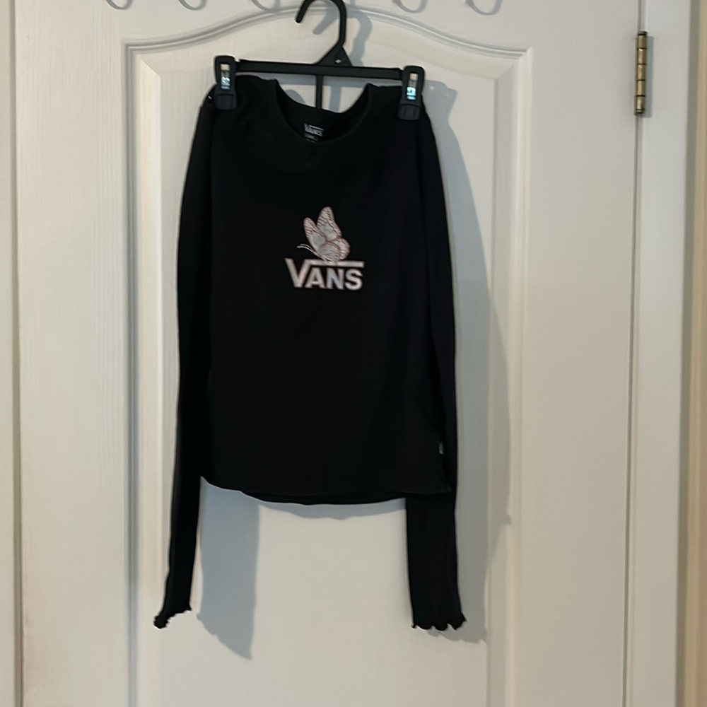 Girls vans long sleeve shirt with graphic butterfly/vans emblem size small EUC